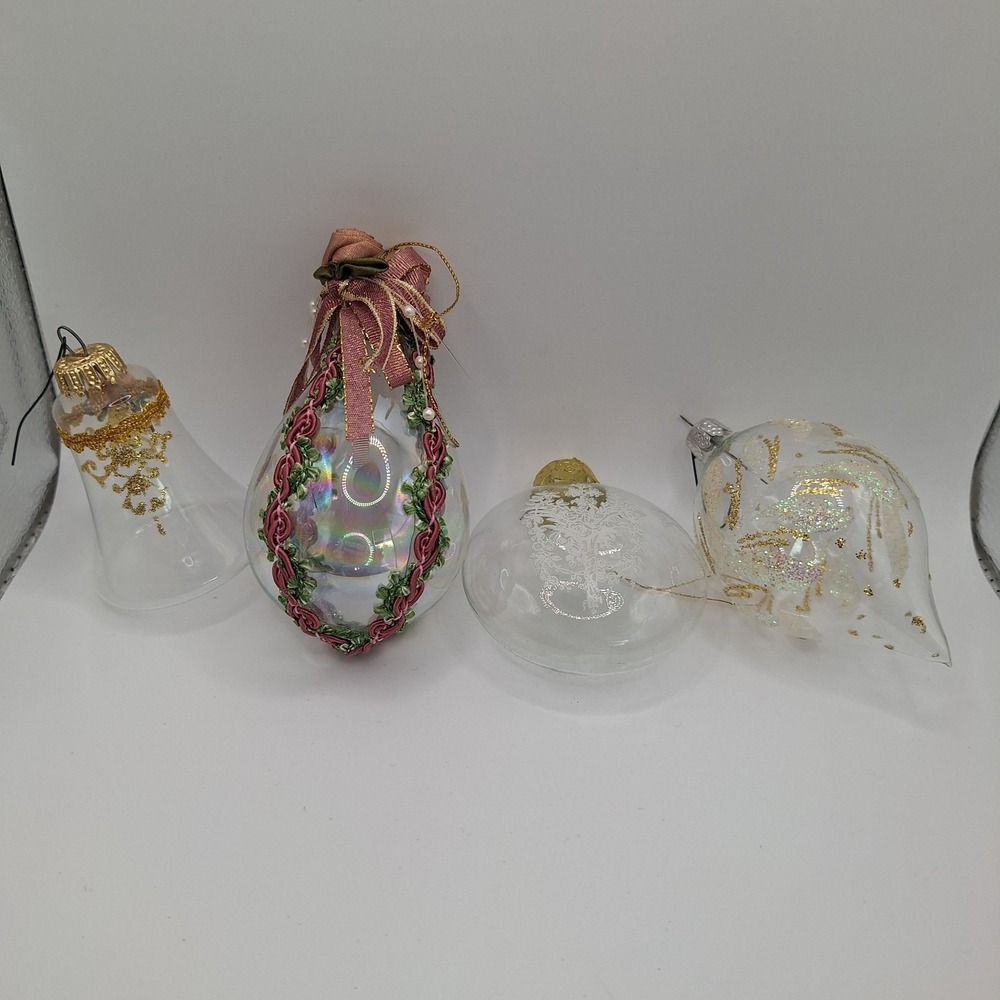 Lot of 4 Vintage Glass Christmas Ornaments Different Shapes and Designs